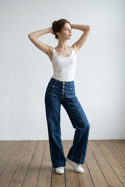 Cotton denim jeans midrise flare bell bottom with button fly Size L  30"